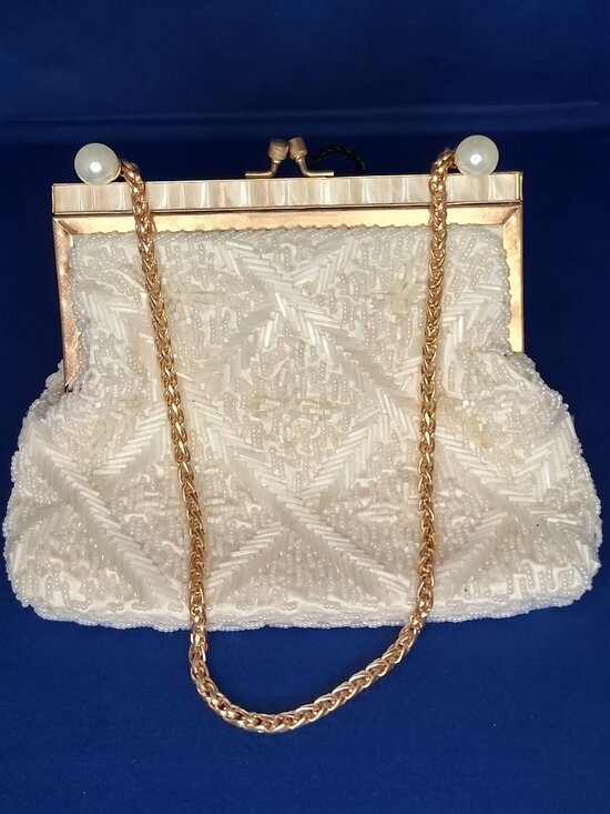 Handbags - Vintage Sister Ernestine Beaded Evening Bag Pearl Accent Frame Clutch Hong Kong